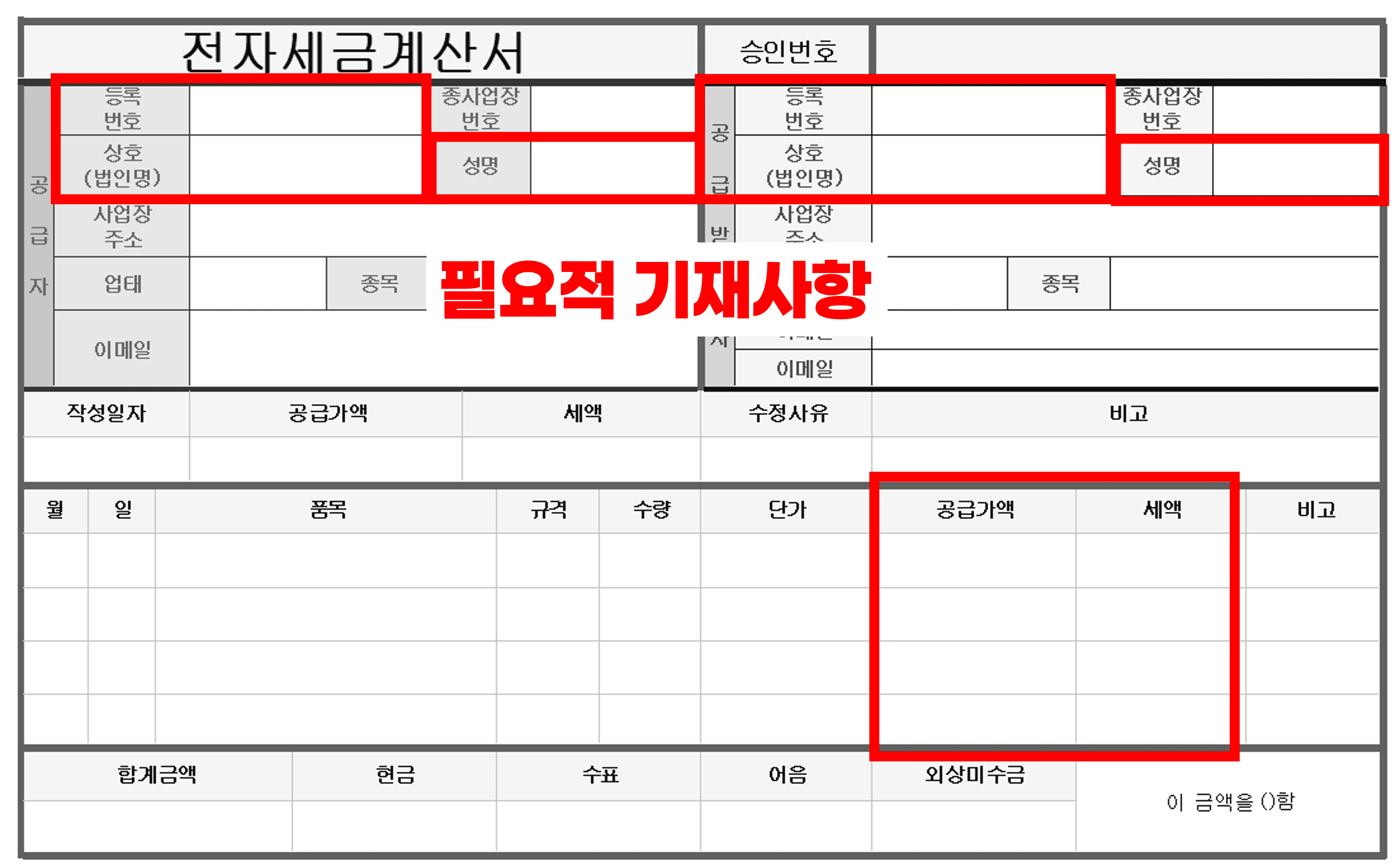 세금계산서 필요적 기재사항